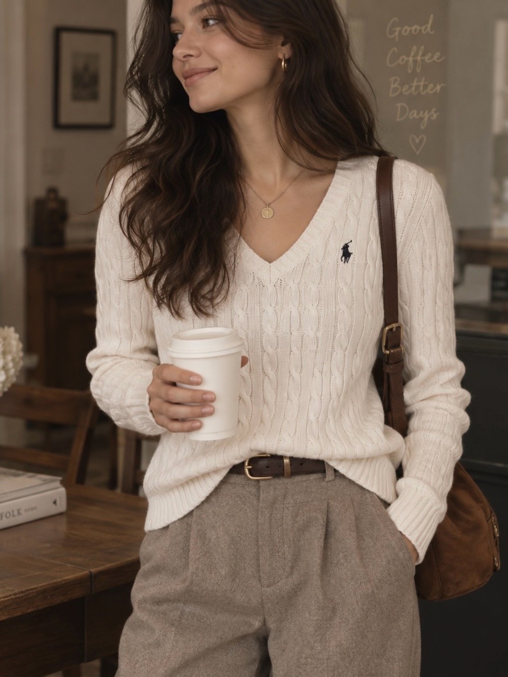 Polo Ralph Lauren White Cable Knit V-Neck Cotton Sweater Old Money Preppy Small